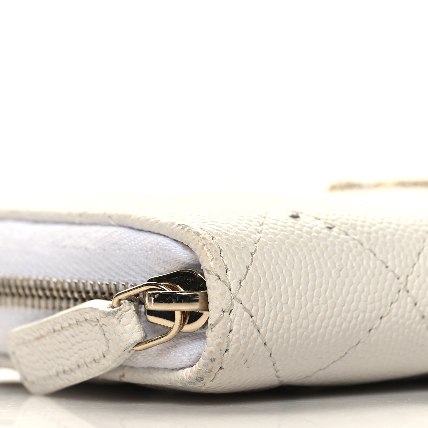 Caviar Quilted Perforated CC Zip Wallet White