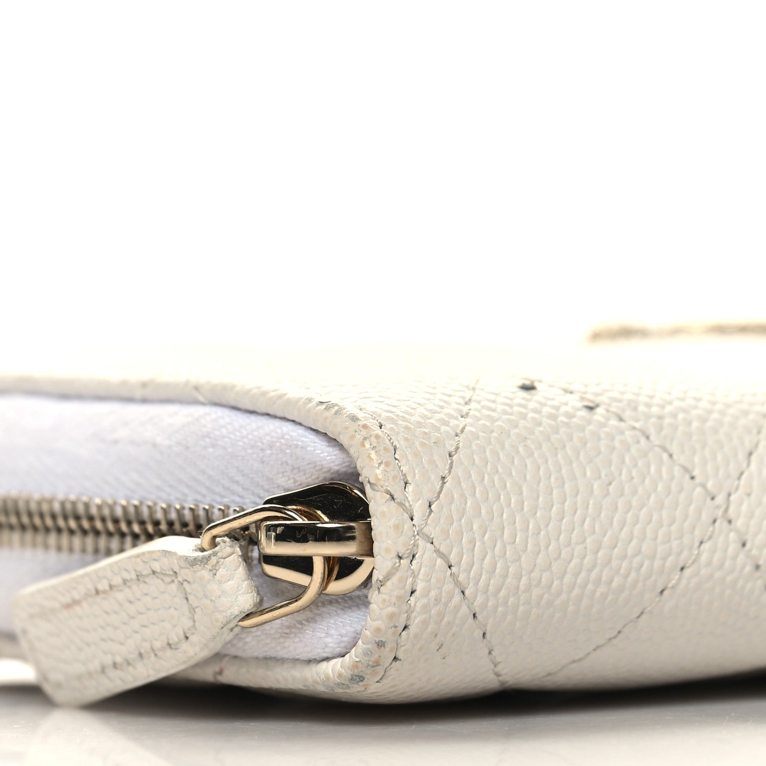 Chanel Caviar Quilted Perforated CC Zip Wallet White 10 of 13