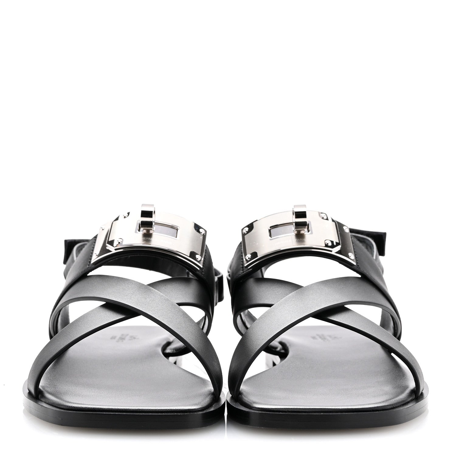 Hermes Calfskin Womens Ines Sandals 38 Black 3 of 10