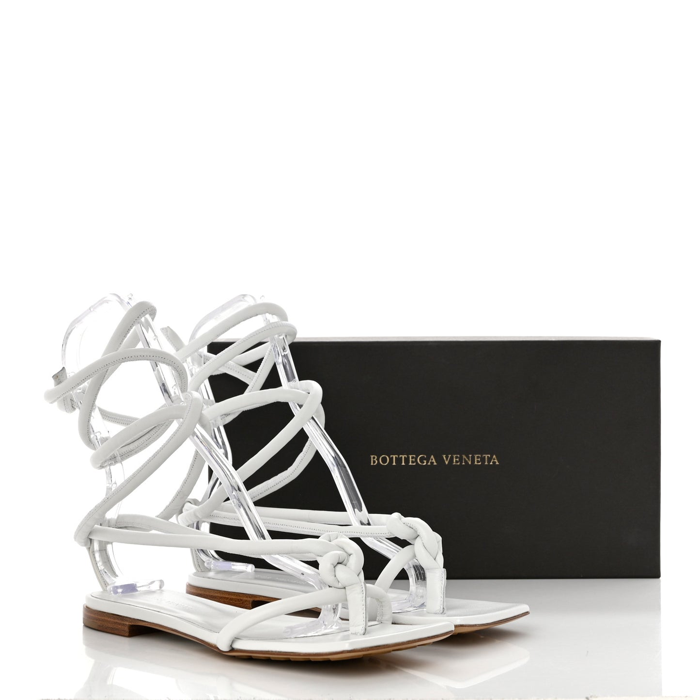 Nappa Knotted Square Flat Sandals 38 White