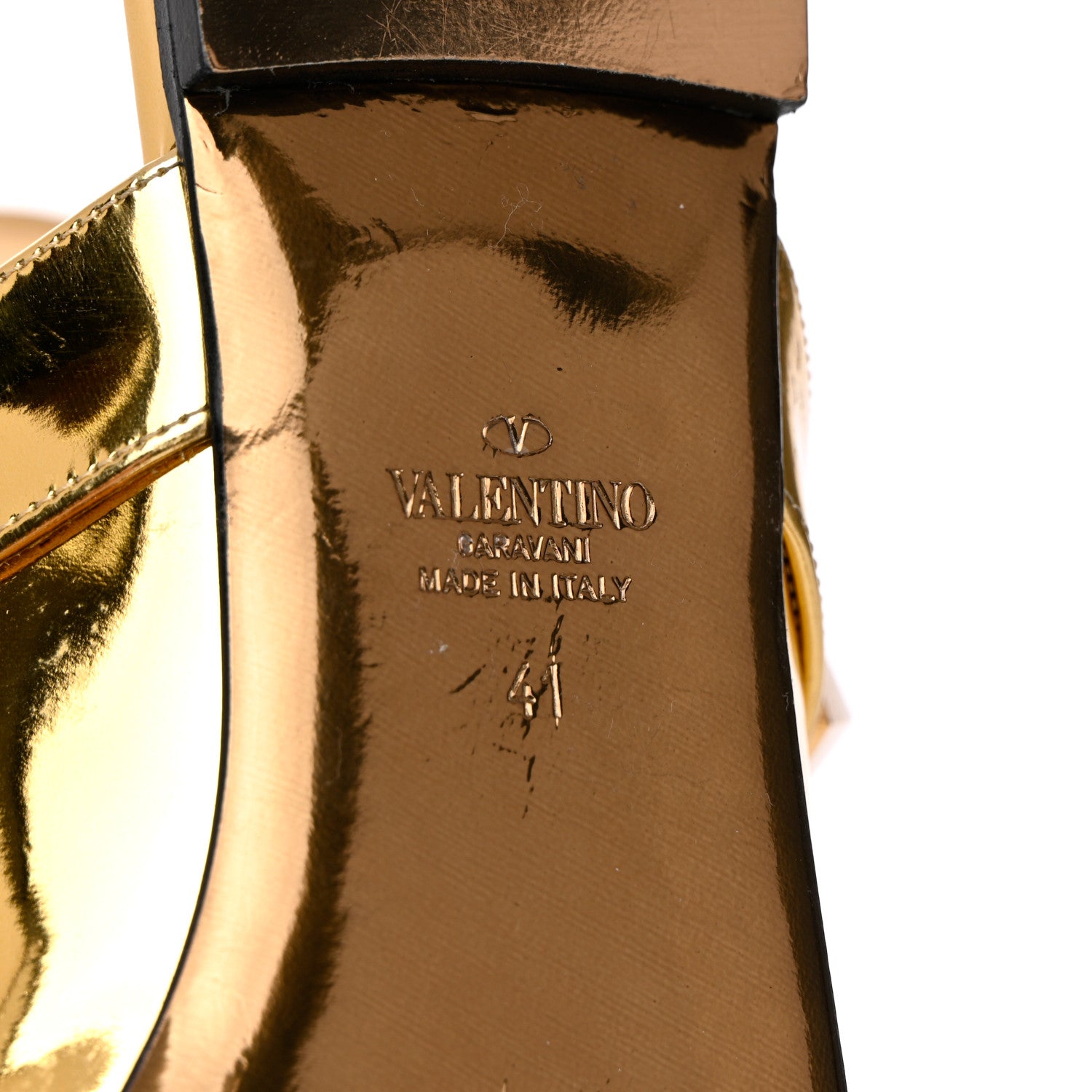 Valentino Garavani Metallic Patent Roman Stud Ankle Strap Flat Mules 41 Antique Brass 8 of 12
