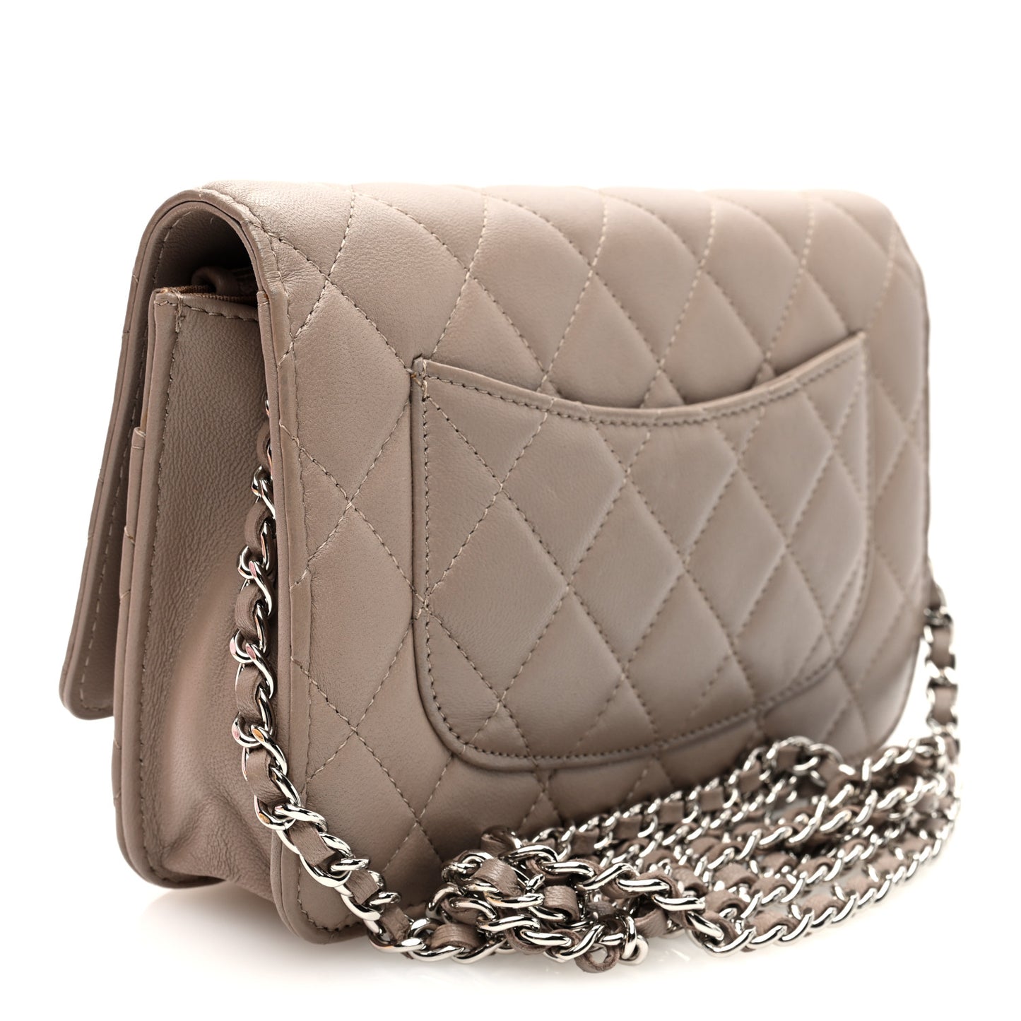 Lambskin Quilted Wallet On Chain WOC Taupe
