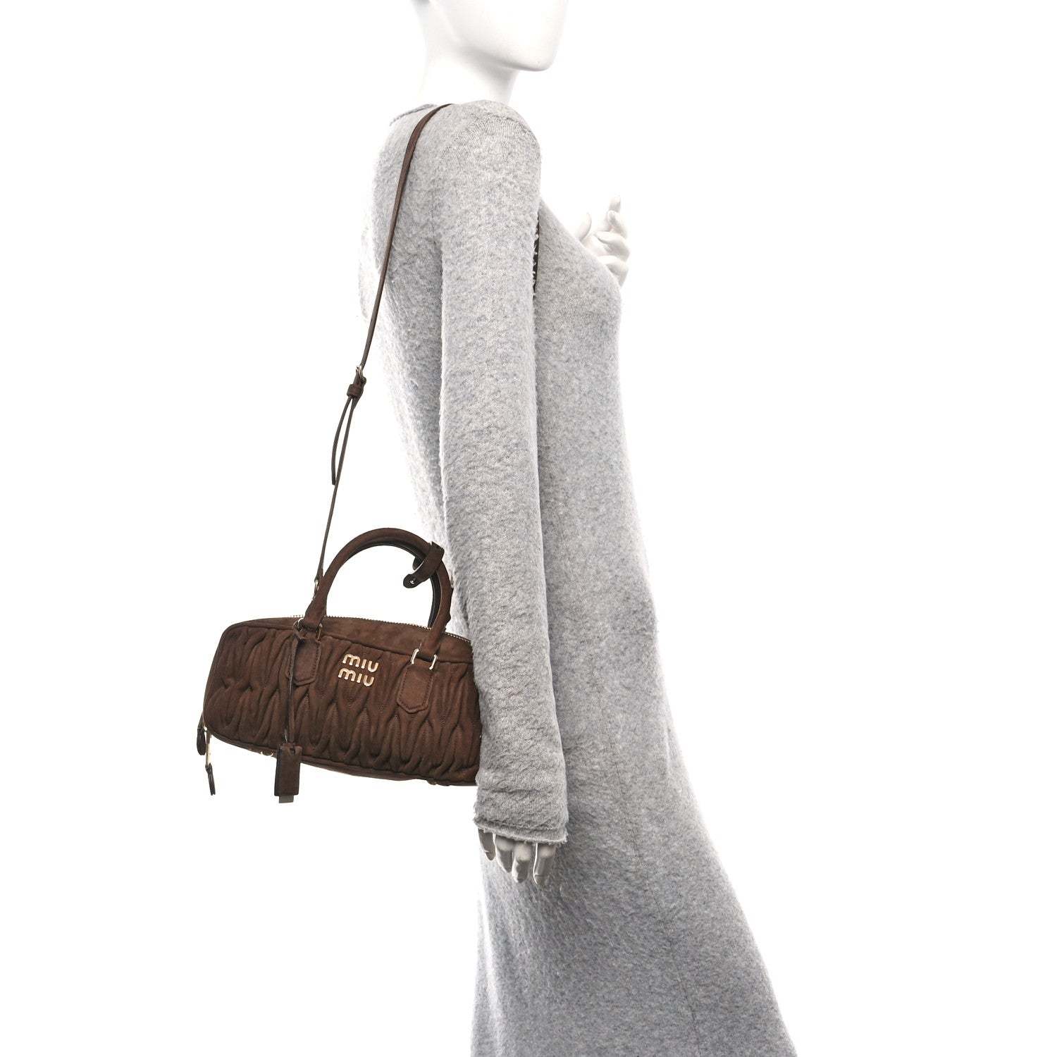 MIU MIU ダークブラウン パーティーバッグ Miu Miu Suede Matelasse Large Arcadie Top Handle Bag Cocoa Brown
