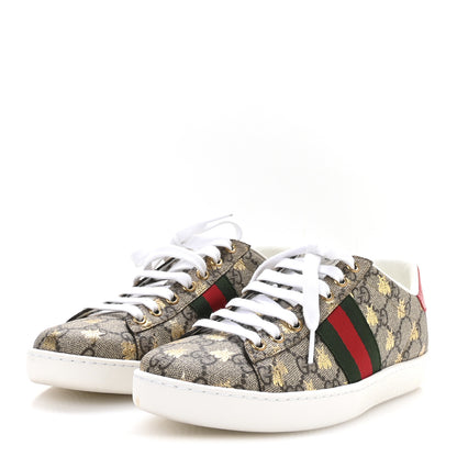 Gucci GG Supreme Monogram Bees Ayers Web Womens Ace Sneakers 37 Beige Oro Green Red 4 of 9