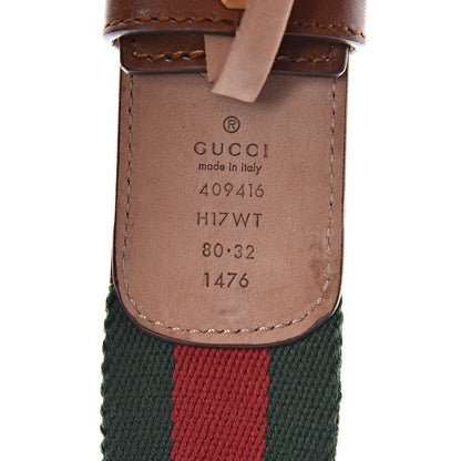 Gucci Nylon Calfskin Double G Web 40mm Belt 80 32 Green Red Cuir 4 of 8