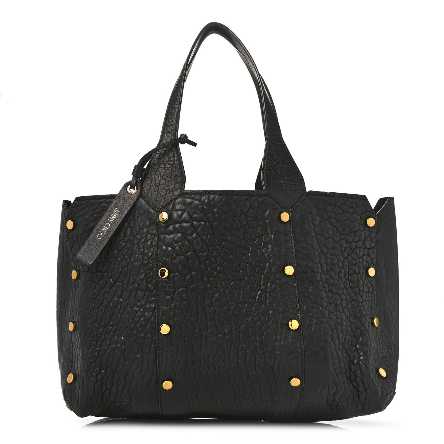 Grained Calfskin Studded Lockett Shopper Tote Black