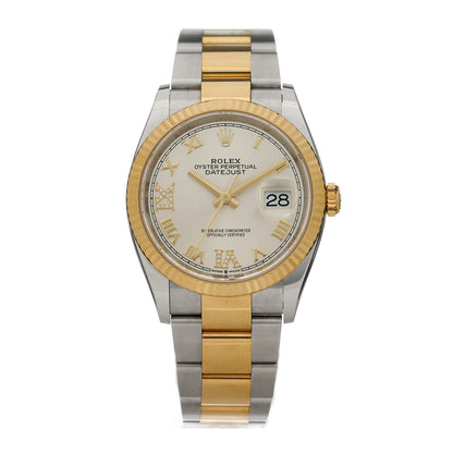 Rolex Stainless Steel 18K Yellow Gold Diamond 36mm Oyster Perpetual Datejust Watch Silver Roman 126233 1 of 5