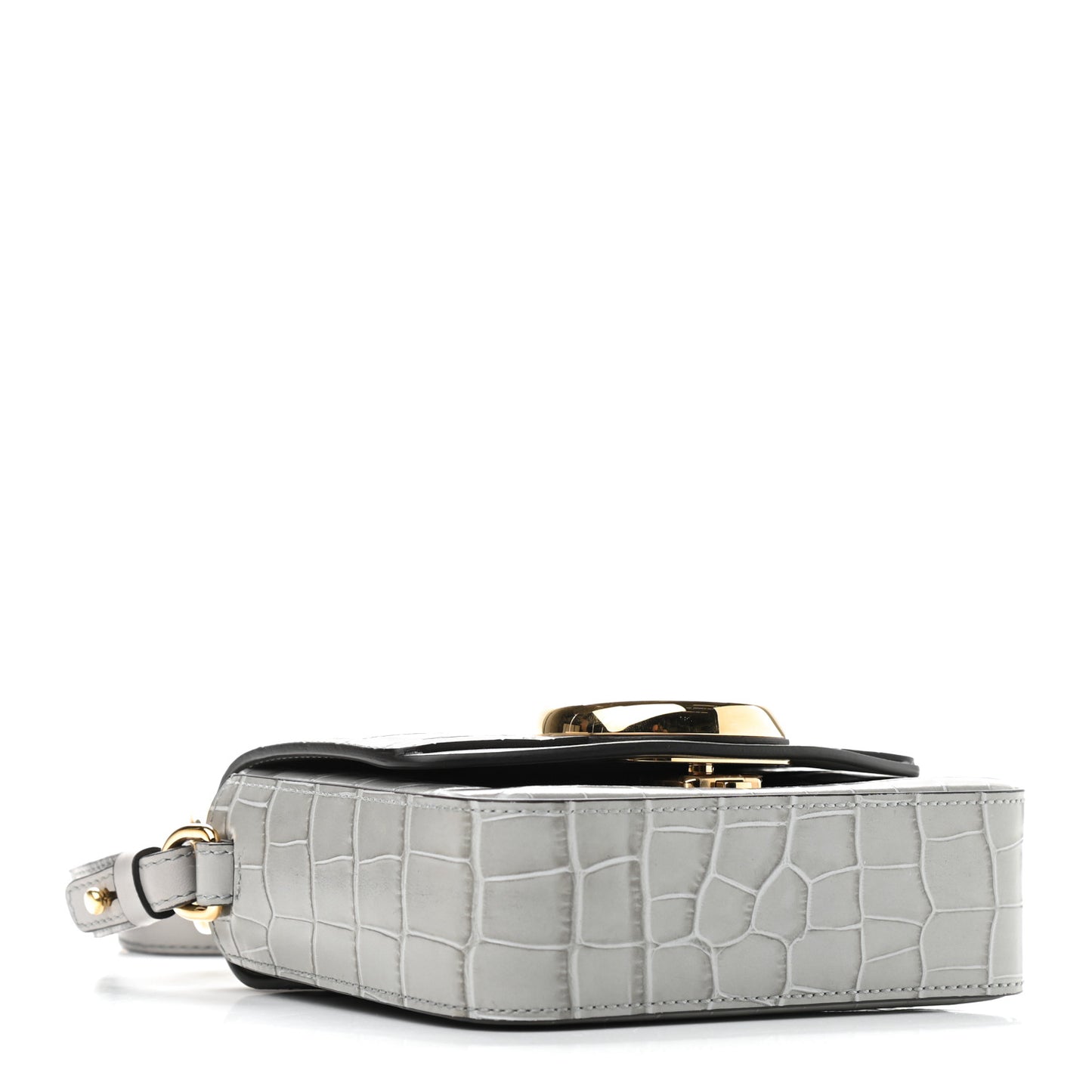 Crocodile Embossed Calfskin Mini C Double Carry Stormy Grey