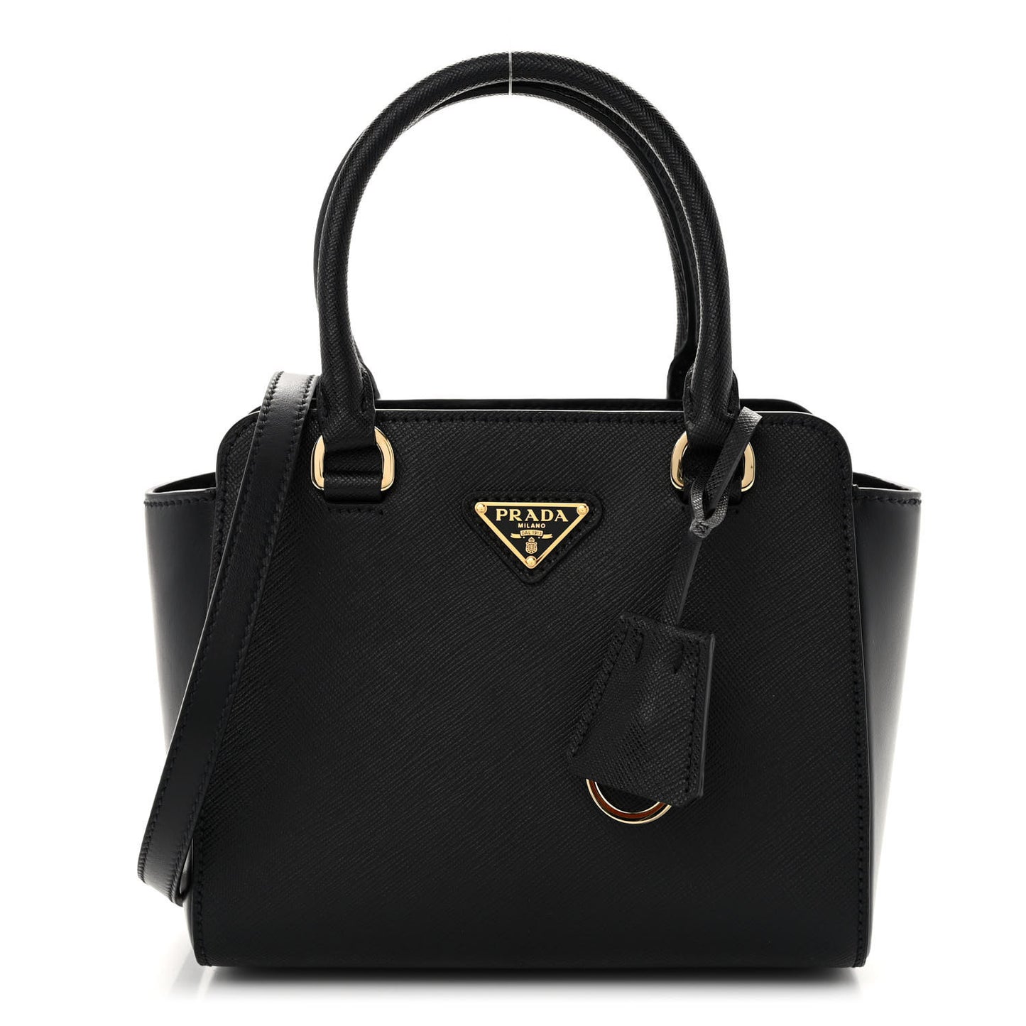 Saffiano Soft Calfskin Mini Zippered Crossbody Tote Black