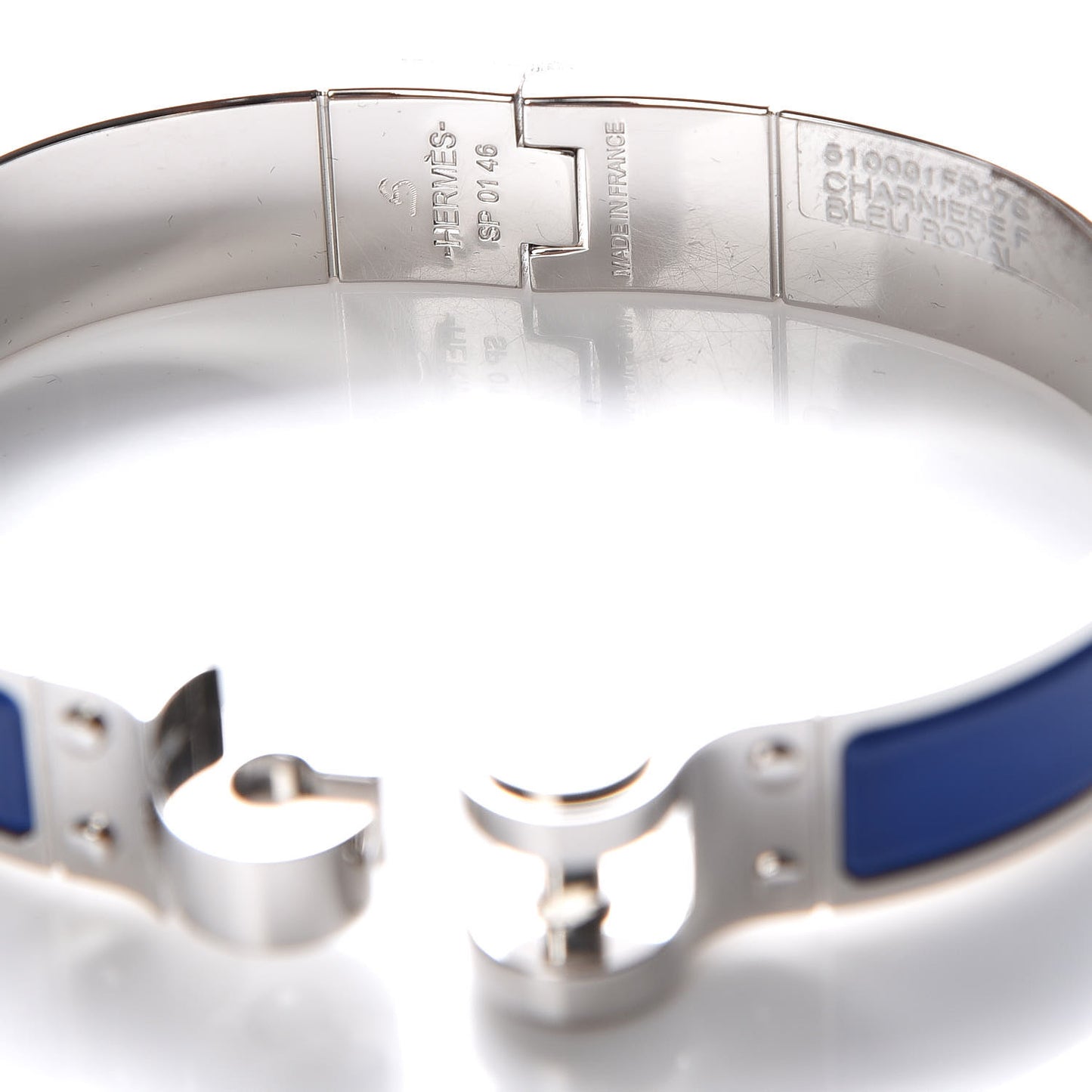 Enamel Charniere Uni Narrow Hinged Bracelet S Bleu Royal