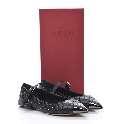 Valentino Garavani Crackled Lambskin Rockstud Spike Captoe Ballerina Flats 37 Black 8 of 8