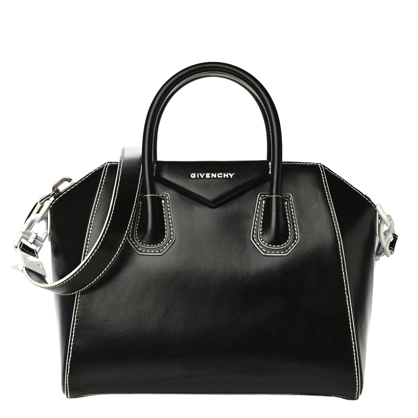 Calfskin Contrast Topstitch Small Antigona Black White