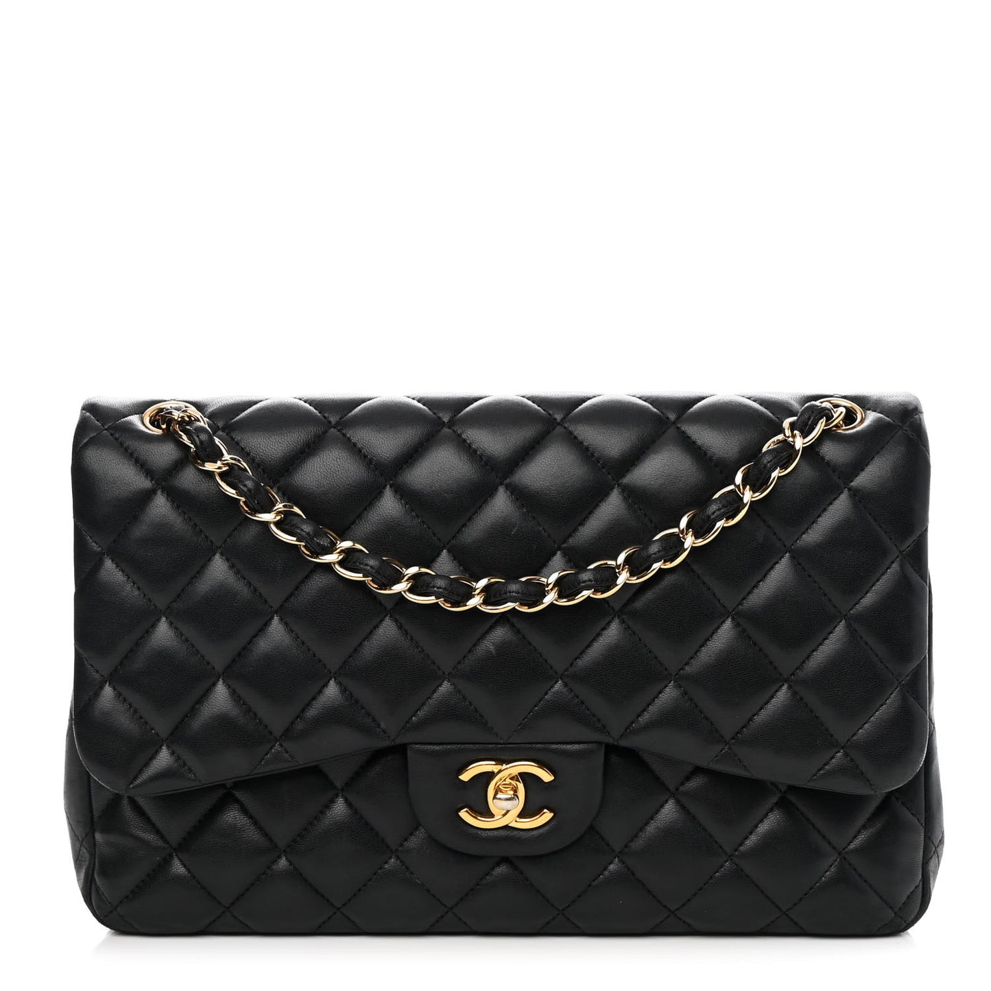 Lambskin Quilted Jumbo Double Flap Black