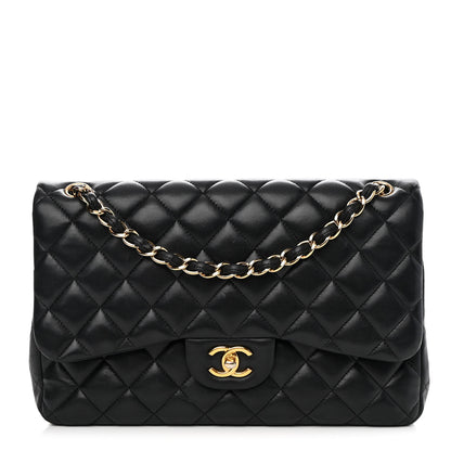 Chanel Lambskin Quilted Jumbo Double Flap Black 1 of 11