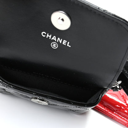 Chanel Patent Quilted Belt In Love Double Mini Flap Waist Bag Black Red 6 of 10