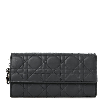 Christian Dior Lambskin Cannage Lady Dior Flap Wallet Grey 1 of 8