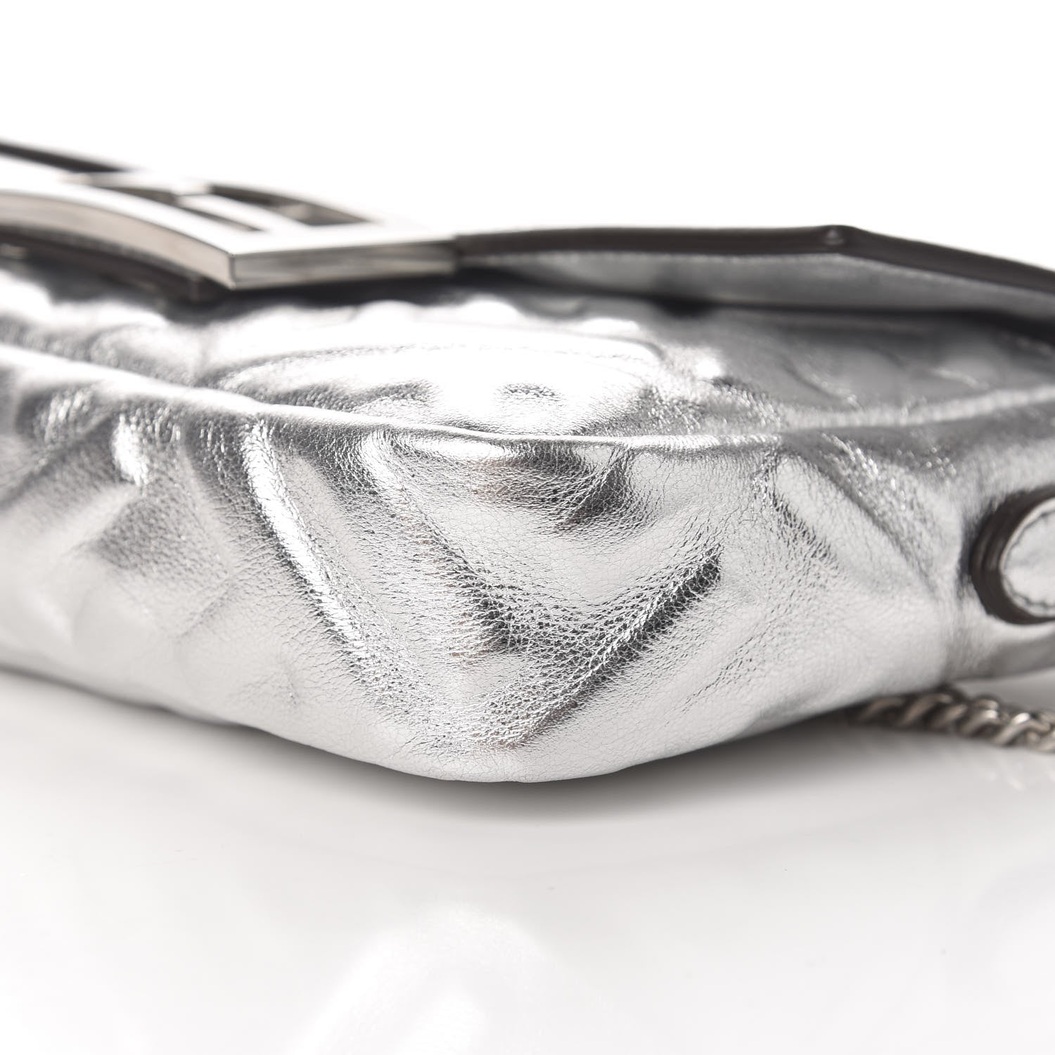 Fendi Vitello Catalan Mirror FF 1974 Embossed Mini Baguette Argento 11 of 13