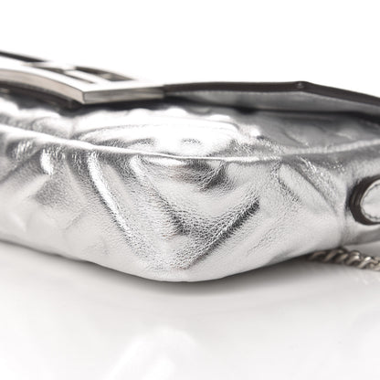 Fendi Vitello Catalan Mirror FF 1974 Embossed Mini Baguette Argento 11 of 13