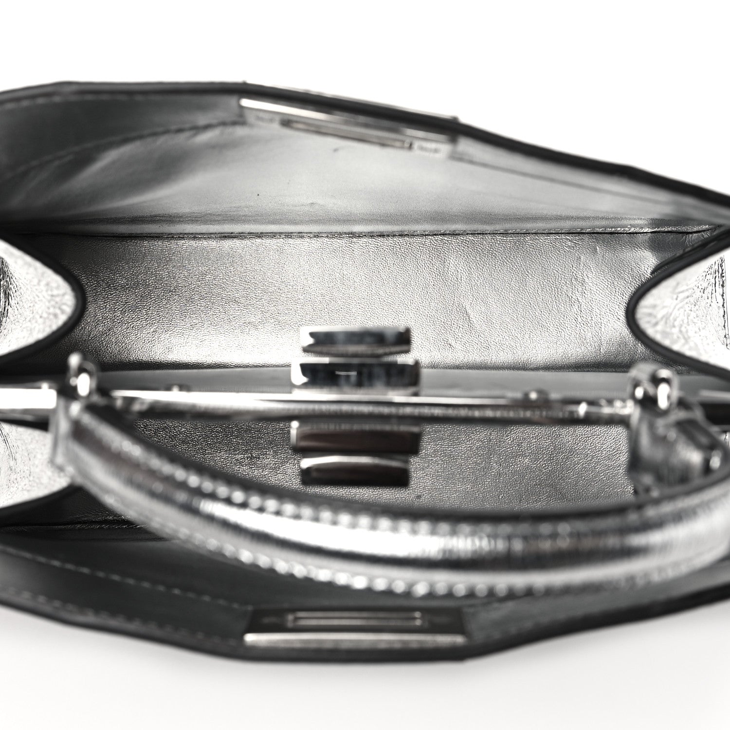 Fendi Rock Millenium Laminata Small Peekaboo I SEE U Satchel Argento 5 of 6