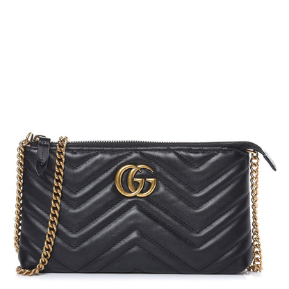 Gucci Calfskin Matelasse Mini GG Marmont Chain Bag Black 1 of 13