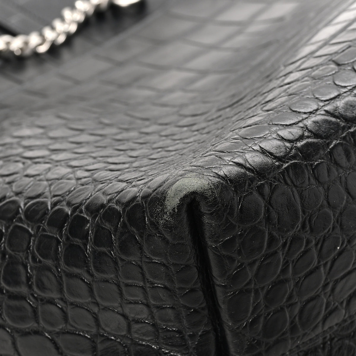 Calfskin Crocodile Embossed Large Shopper Tote Black