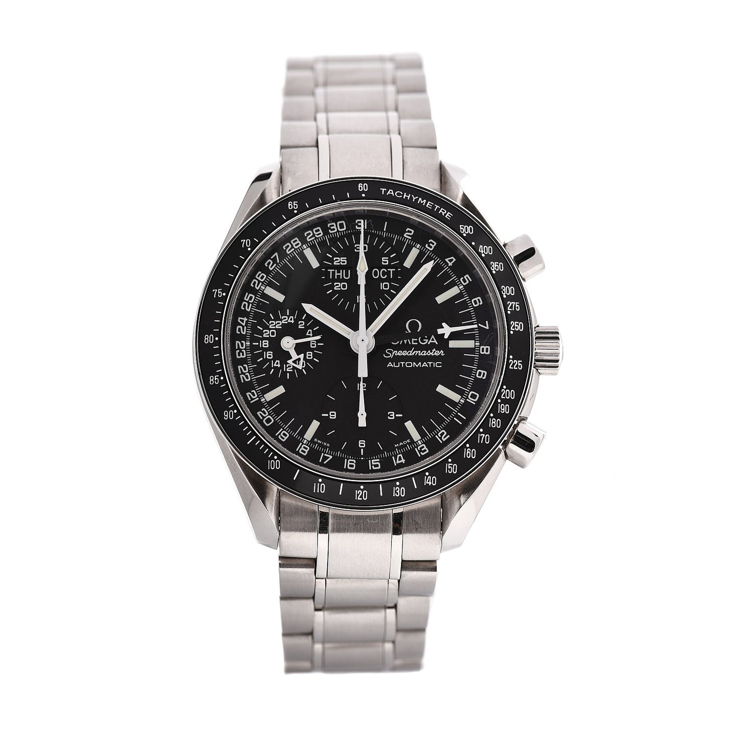 Stainless Steel 39mm Speedmaster Day-Date Chronograph Automatic Watch Black 3520.50