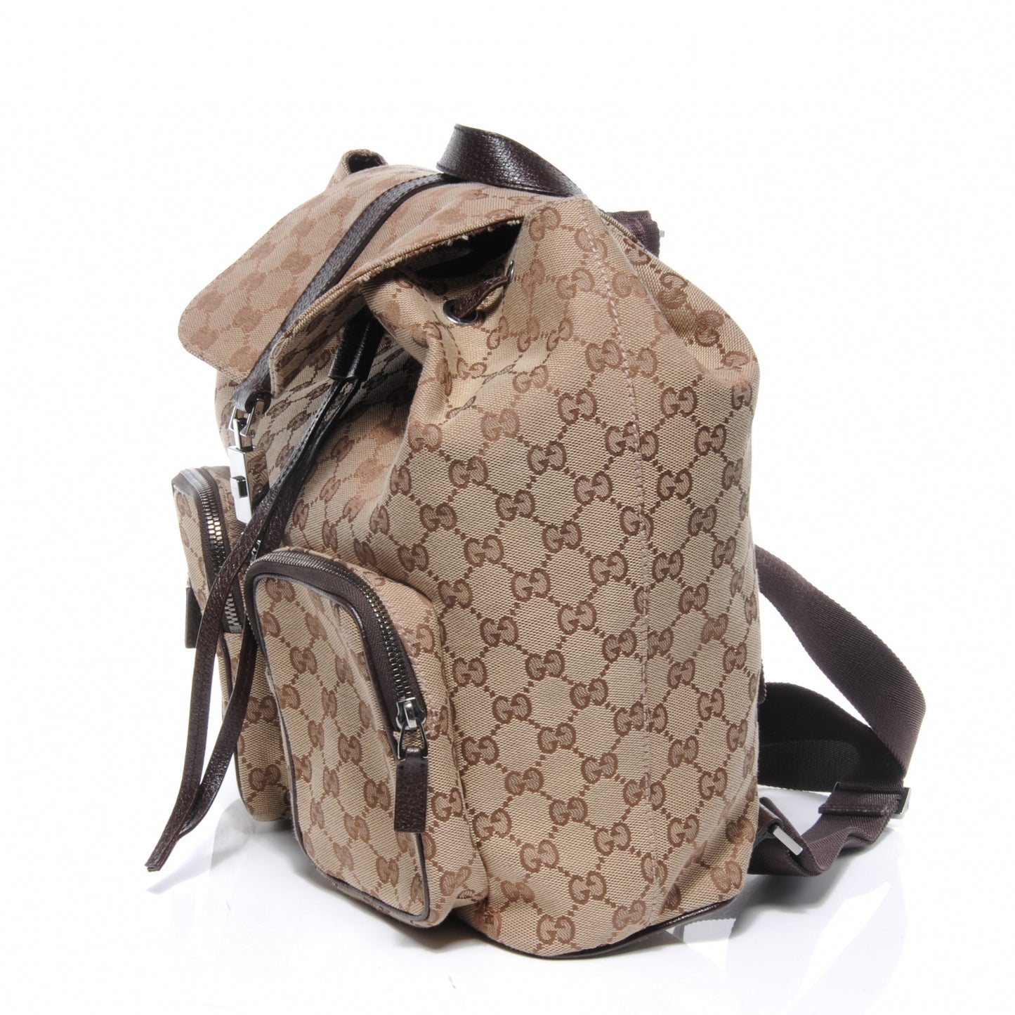 GG Monogram Single Buckle Backpack Brown