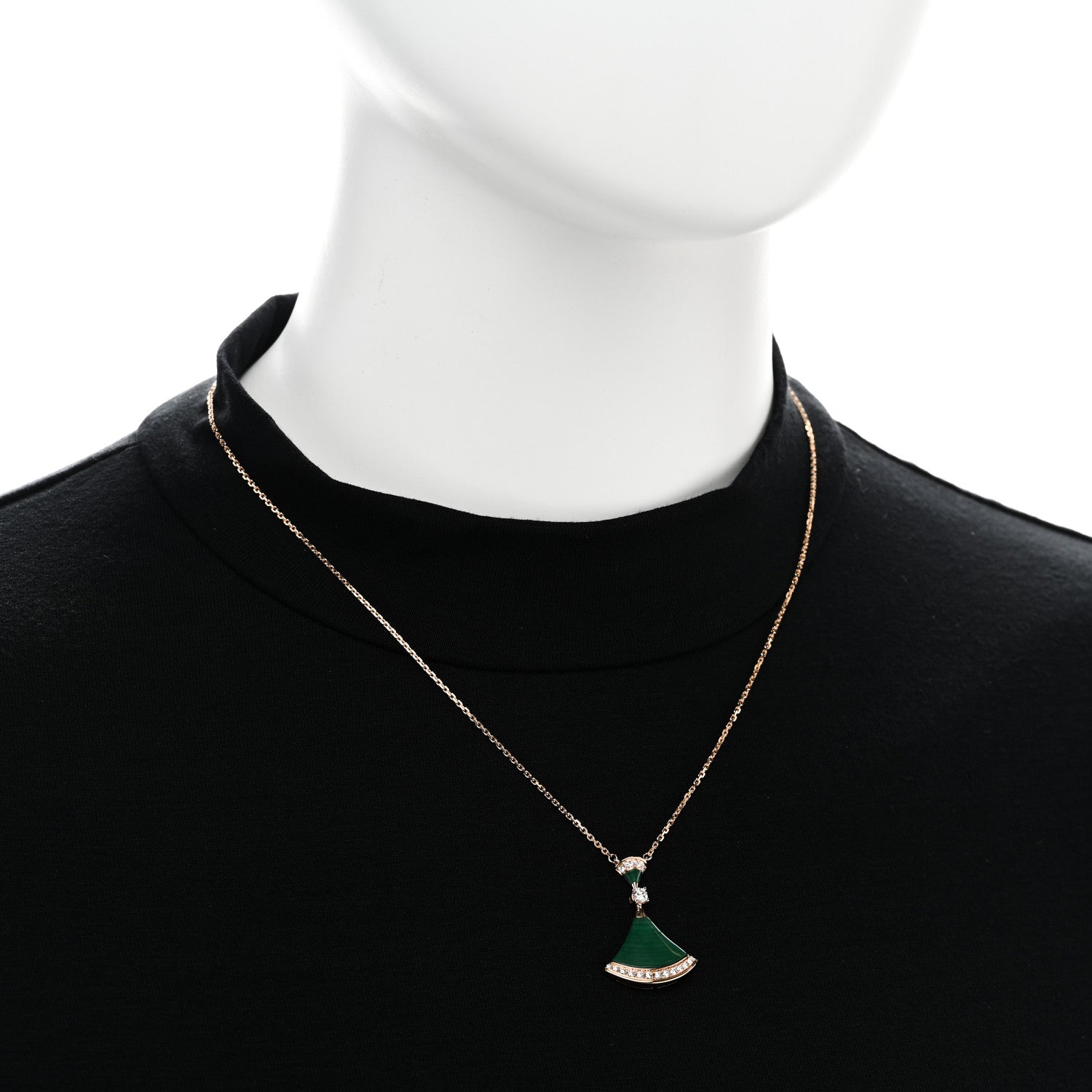 Bulgari 18K Rose Gold Diamond Malachite Divas' Dream Pendant Necklace 2 of 5