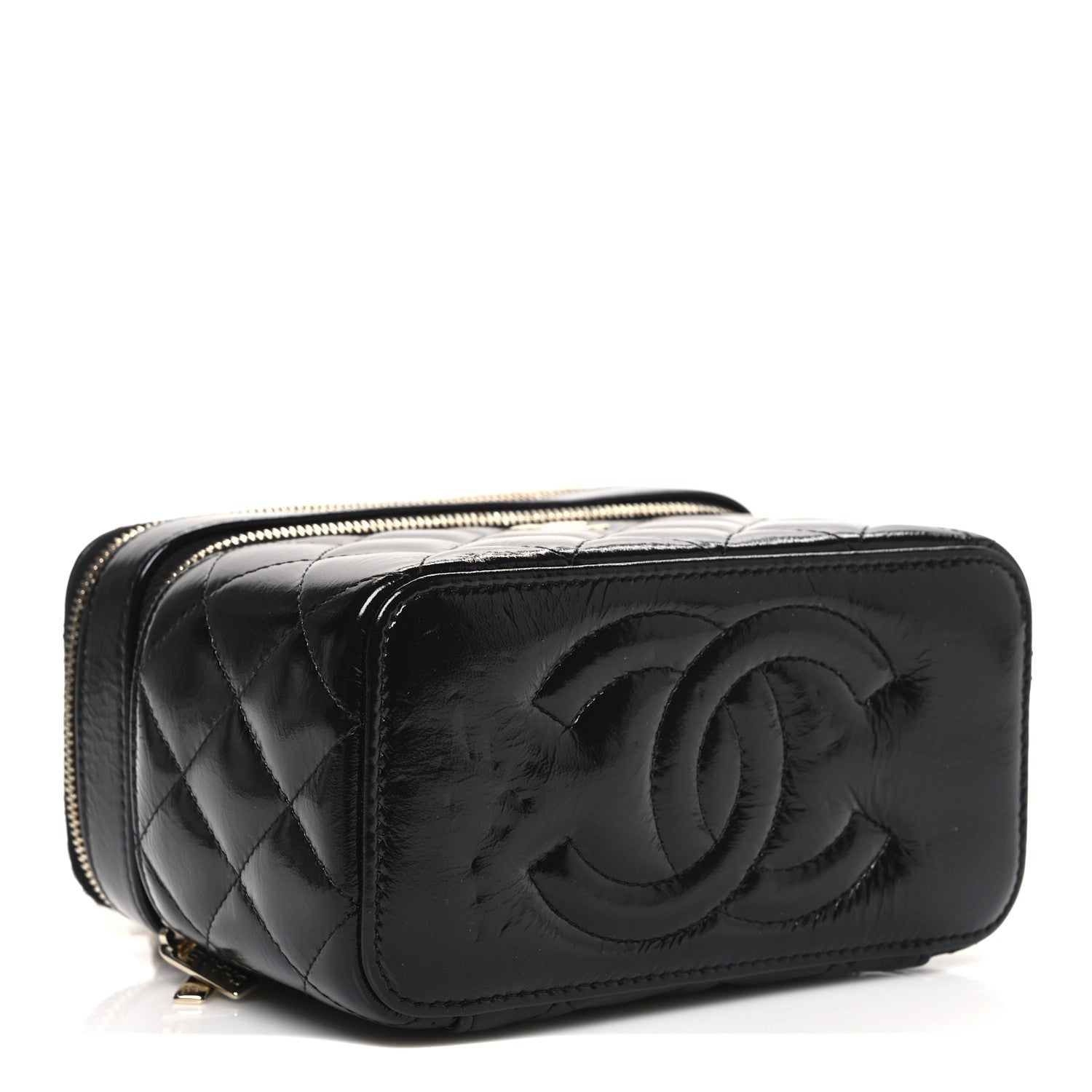 Chanel Shiny Lambskin Quilted Top Handle Vanity Case With Chain Black 4 of 10
