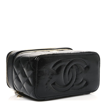 Chanel Shiny Lambskin Quilted Top Handle Vanity Case With Chain Black 4 of 10