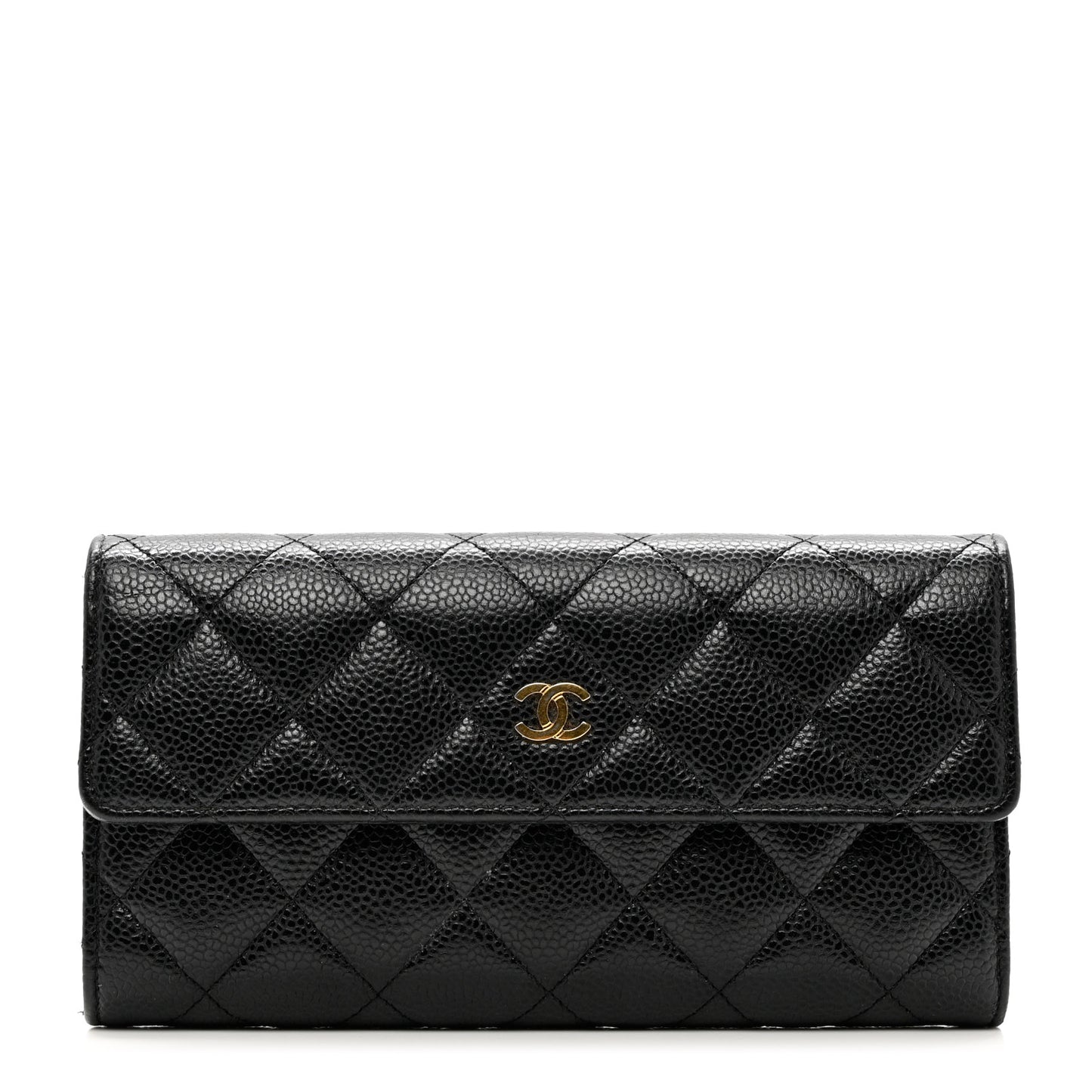 Caviar Quilted Large Gusset Flap Wallet Black