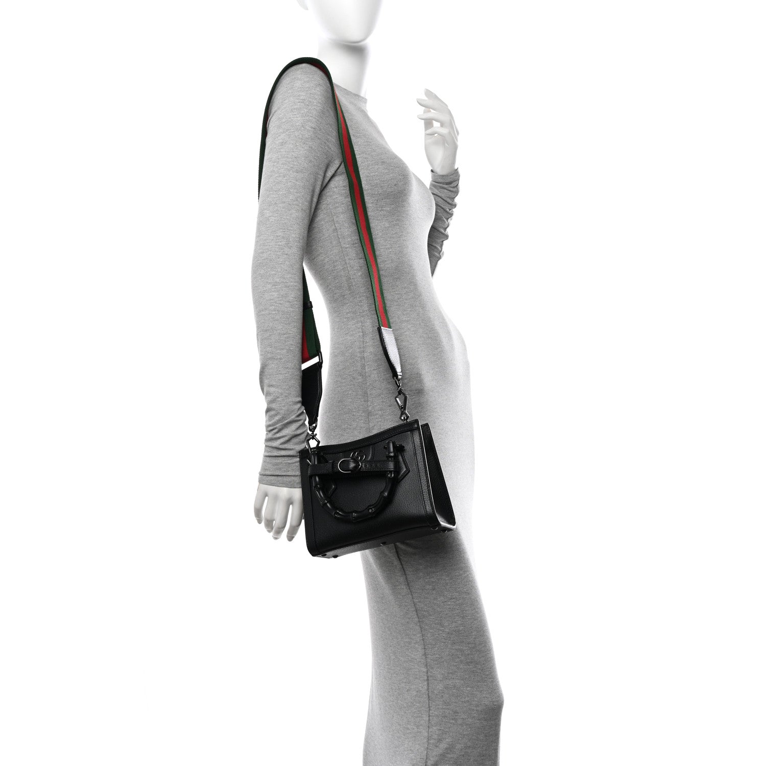 Gucci Textured Dollar Calfskin Web Monochrome Mini Diana Tote Bag Black 2 of 9