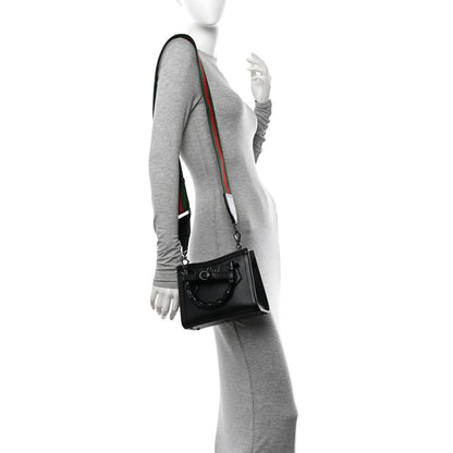 Gucci Textured Dollar Calfskin Web Monochrome Mini Diana Tote Bag Black 2 of 9