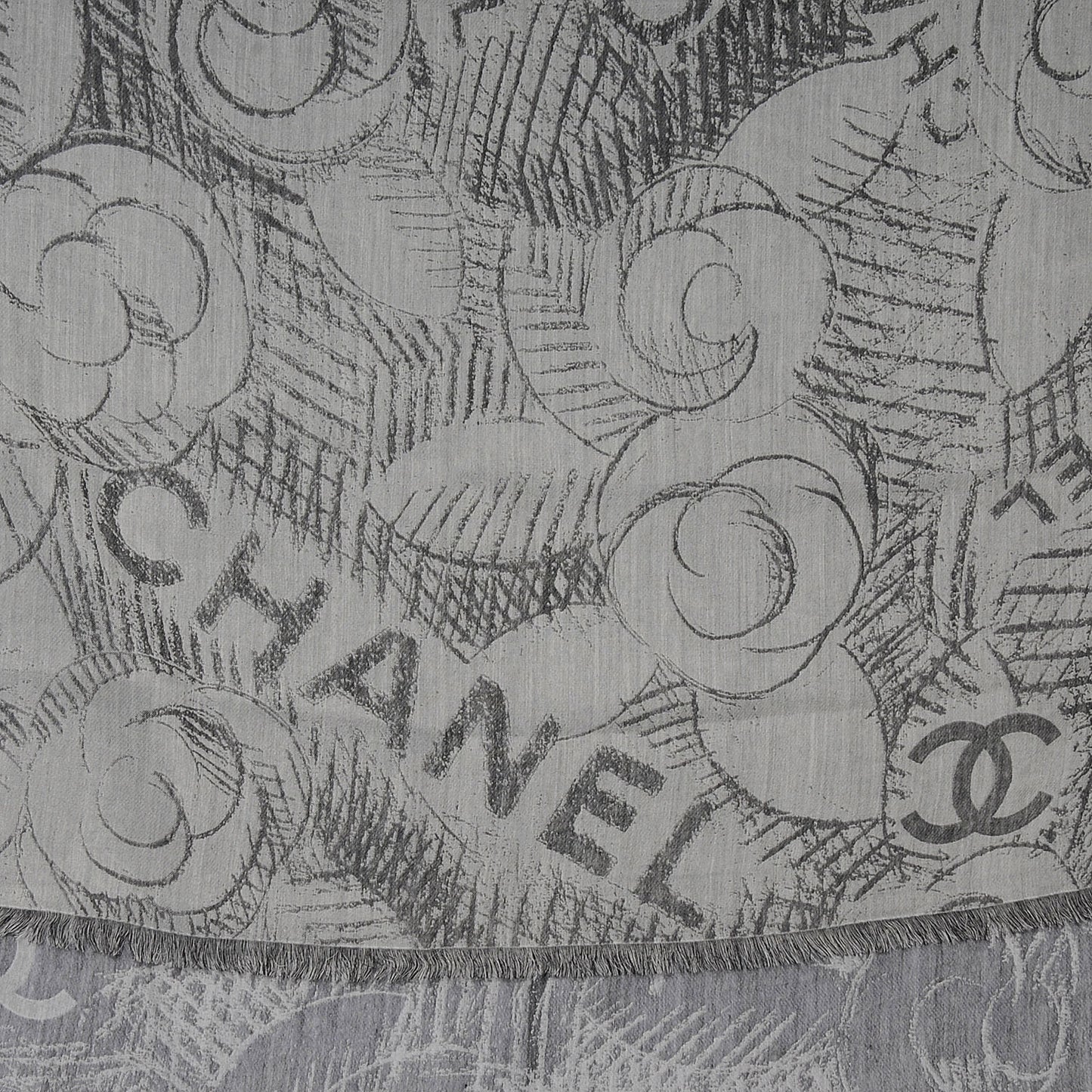 Cashmere Silk Camellia Scarf Shawl Grey