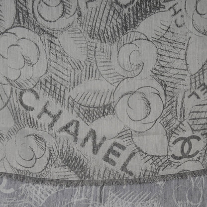 Chanel Cashmere Silk Camellia Scarf Shawl Grey 1 of 5