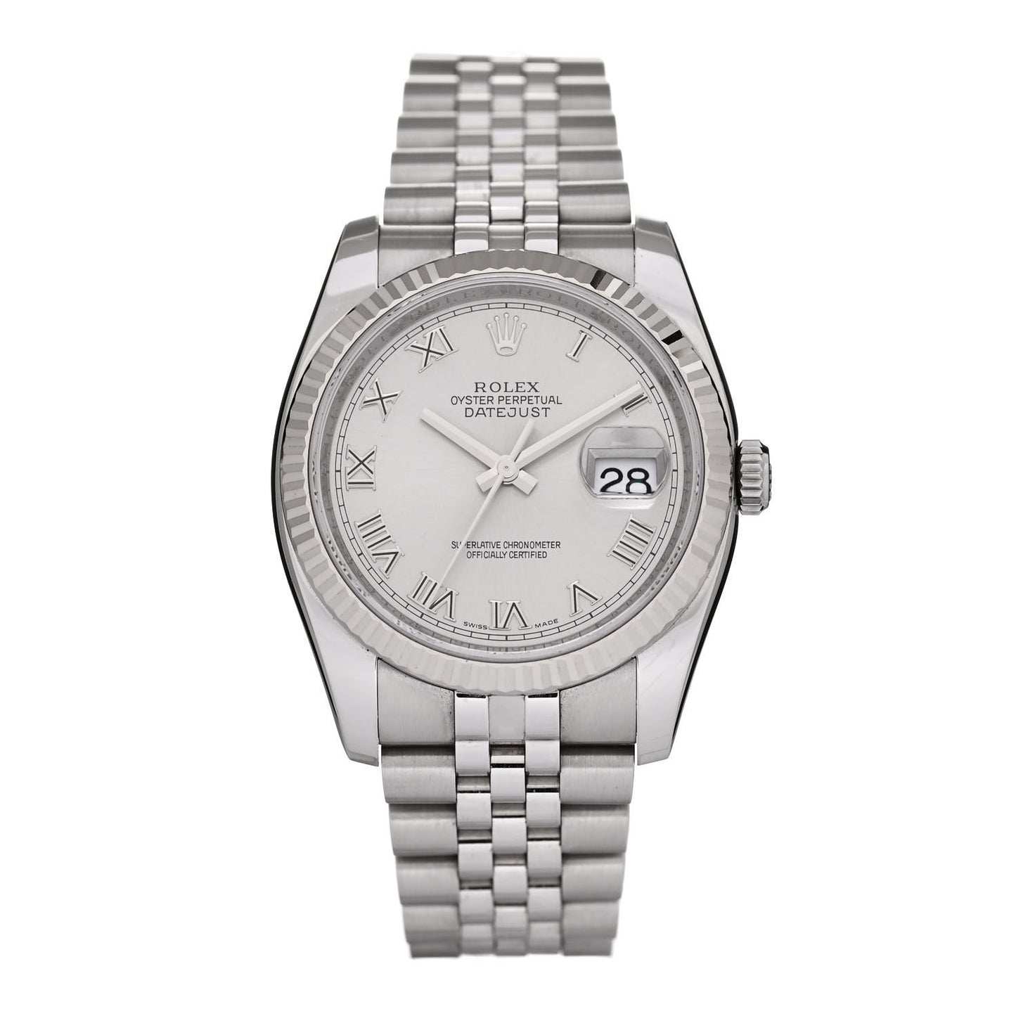 Stainless Steel 18K White Gold 36mm Oyster Perpetual Datejust Watch Silver Roman 116234