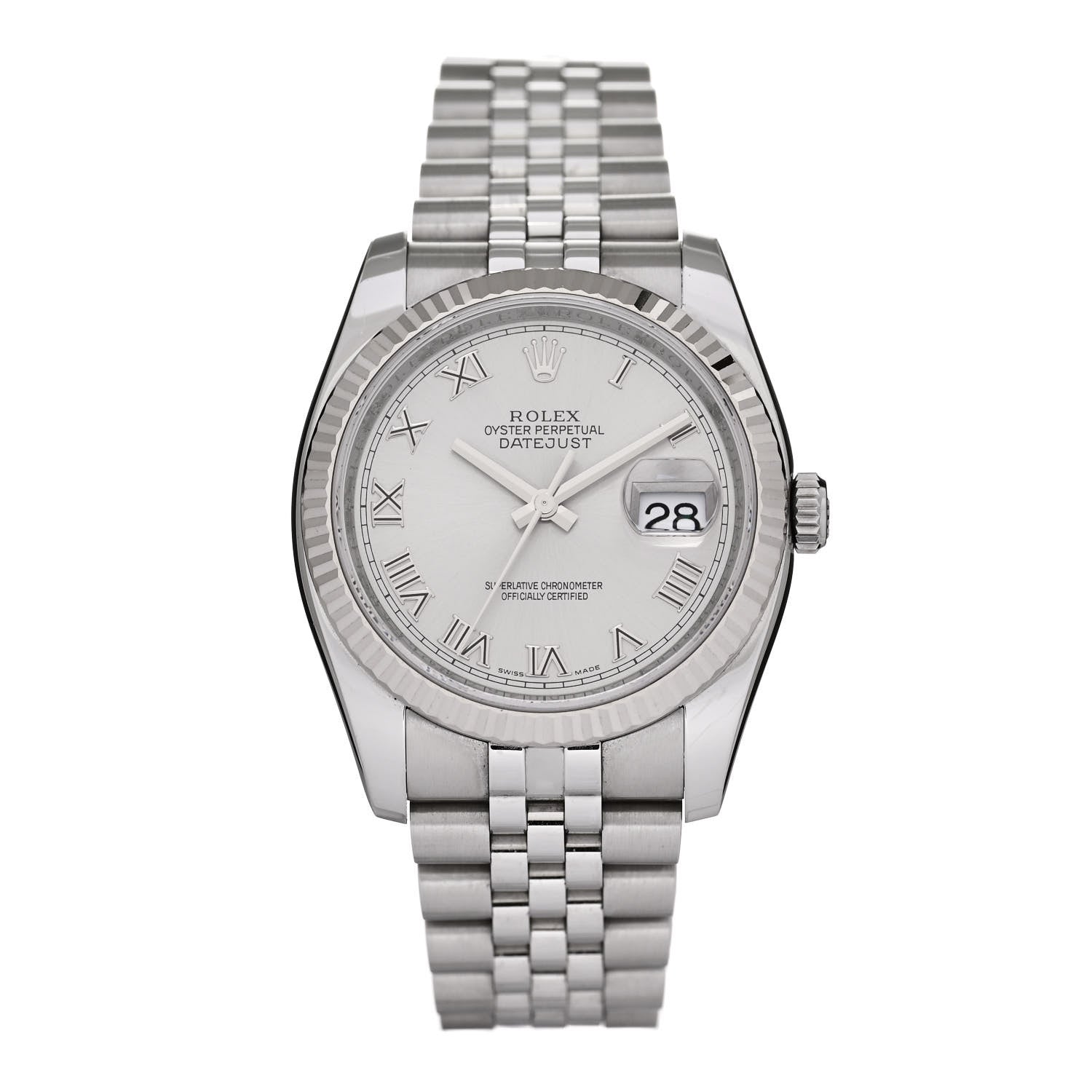 Rolex Stainless Steel 18K White Gold 36mm Oyster Perpetual Datejust Watch Silver Roman 116234 1 of 4
