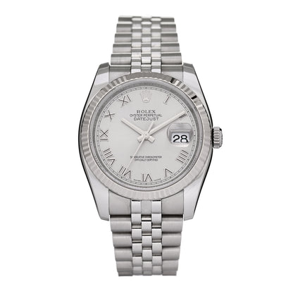 Rolex Stainless Steel 18K White Gold 36mm Oyster Perpetual Datejust Watch Silver Roman 116234 1 of 4