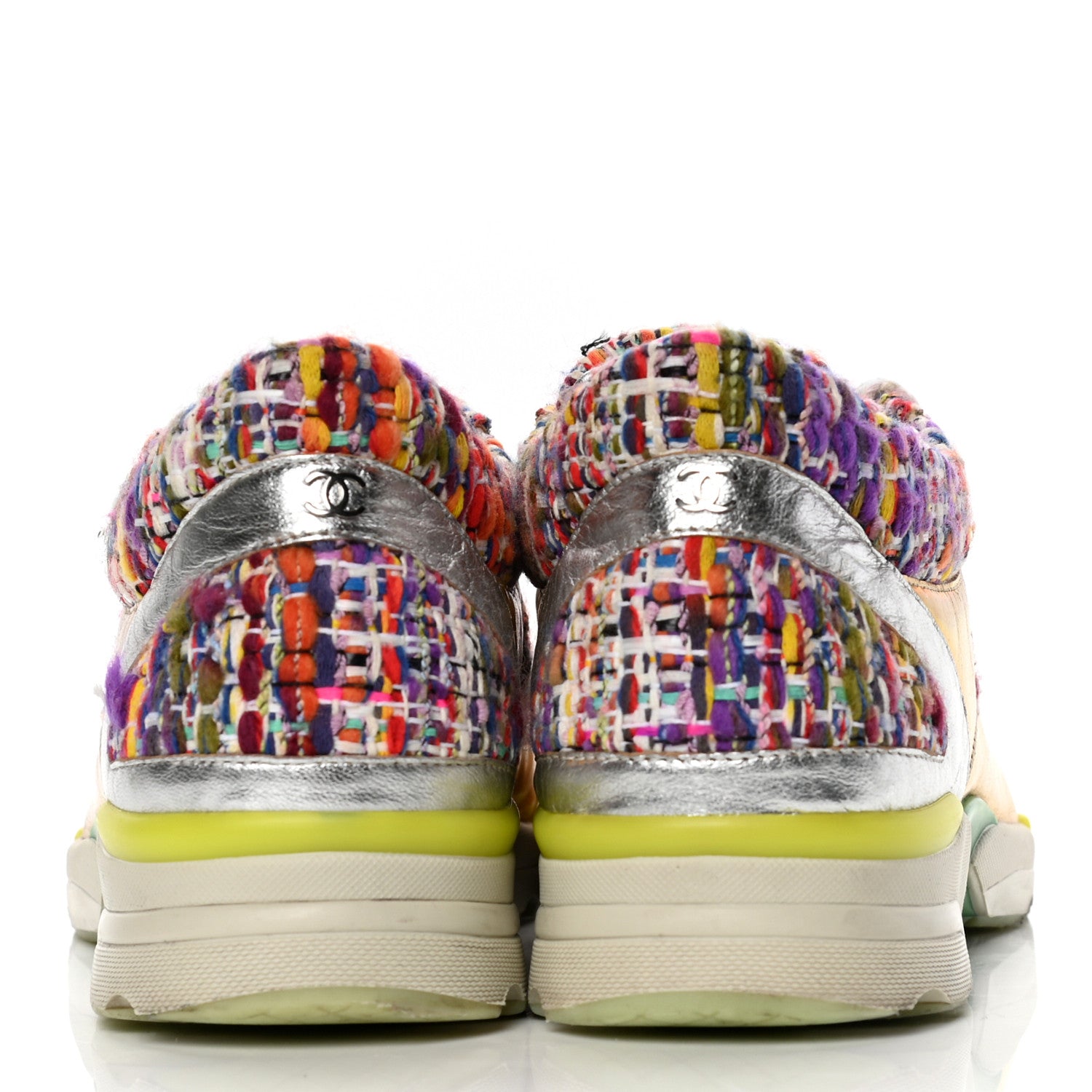 Chanel Tweed Lambskin Runway Sneakers 39 Silver Multicolor 6 of 8