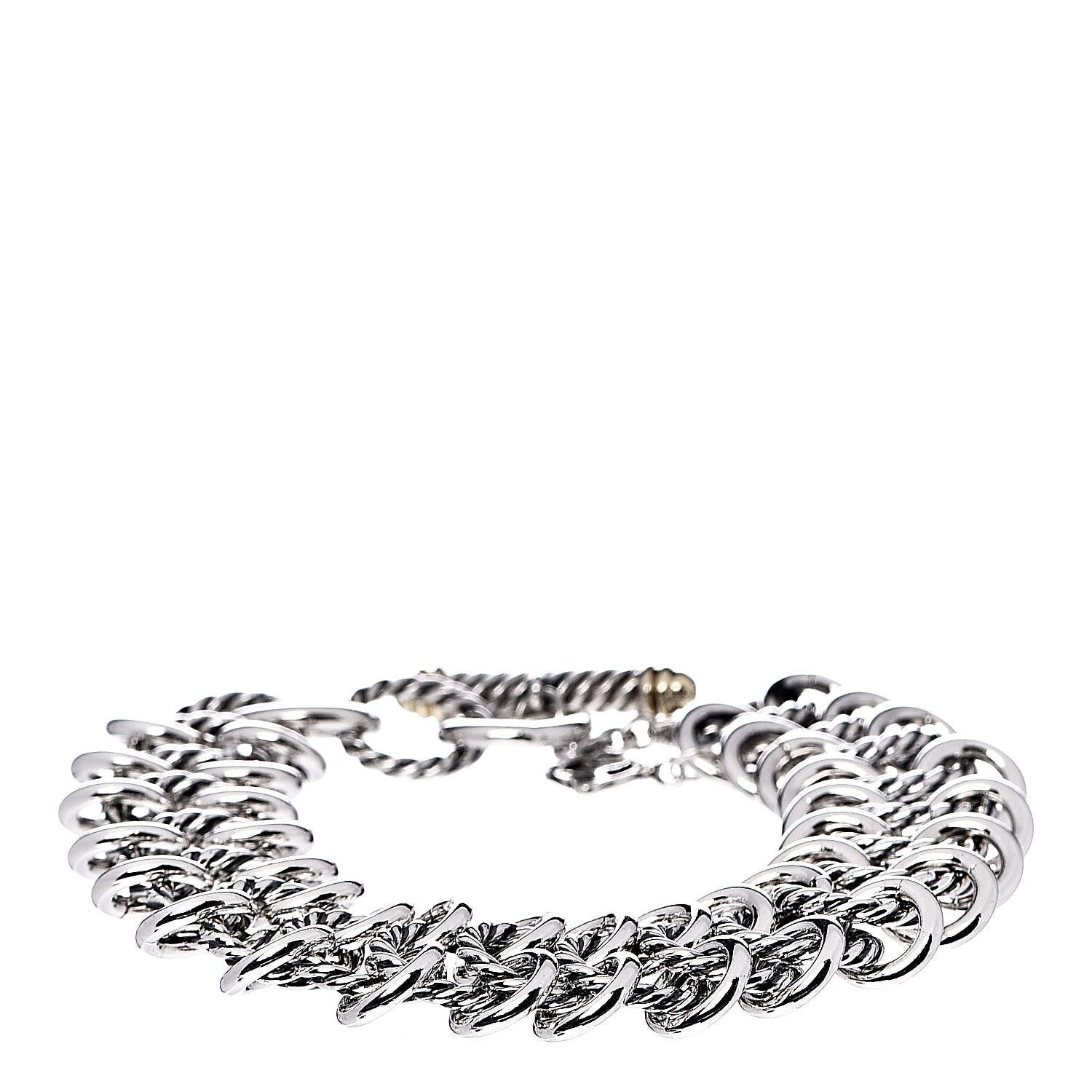 David Yurman Sterling Silver 18K Yellow Gold Atlas Chainmail Link Bracelet 1 of 4