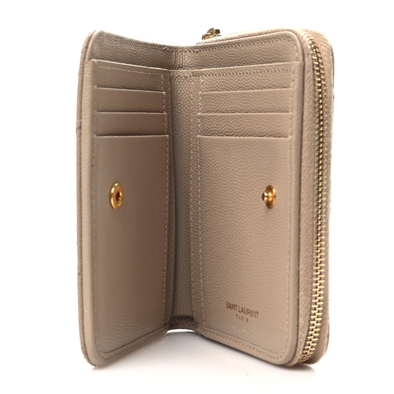 Saint Laurent Grain De Poudre Matelasse Chevron Monogram Compact Zip Around Wallet Dark Beige 5 of 7