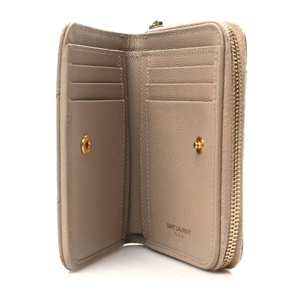 Saint Laurent Grain De Poudre Matelasse Chevron Monogram Compact Zip Around Wallet Dark Beige 5 of 7
