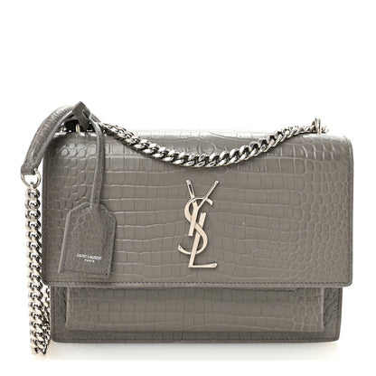 Saint Laurent Calfskin Crocodile Embossed Medium Monogram Sunset Fog 1 of 12