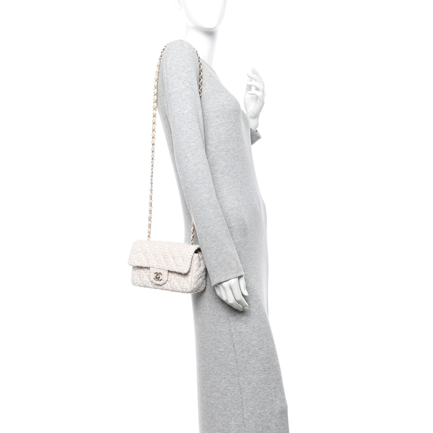 Chanel Tweed Quilted Mini Rectangular Flap Off White 2 of 9