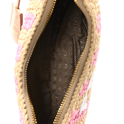 Prada Yarn Raffia Effect Crochet Striped Re-Edition 2005 Shoulder Bag Naturale Petalo 4 of 10