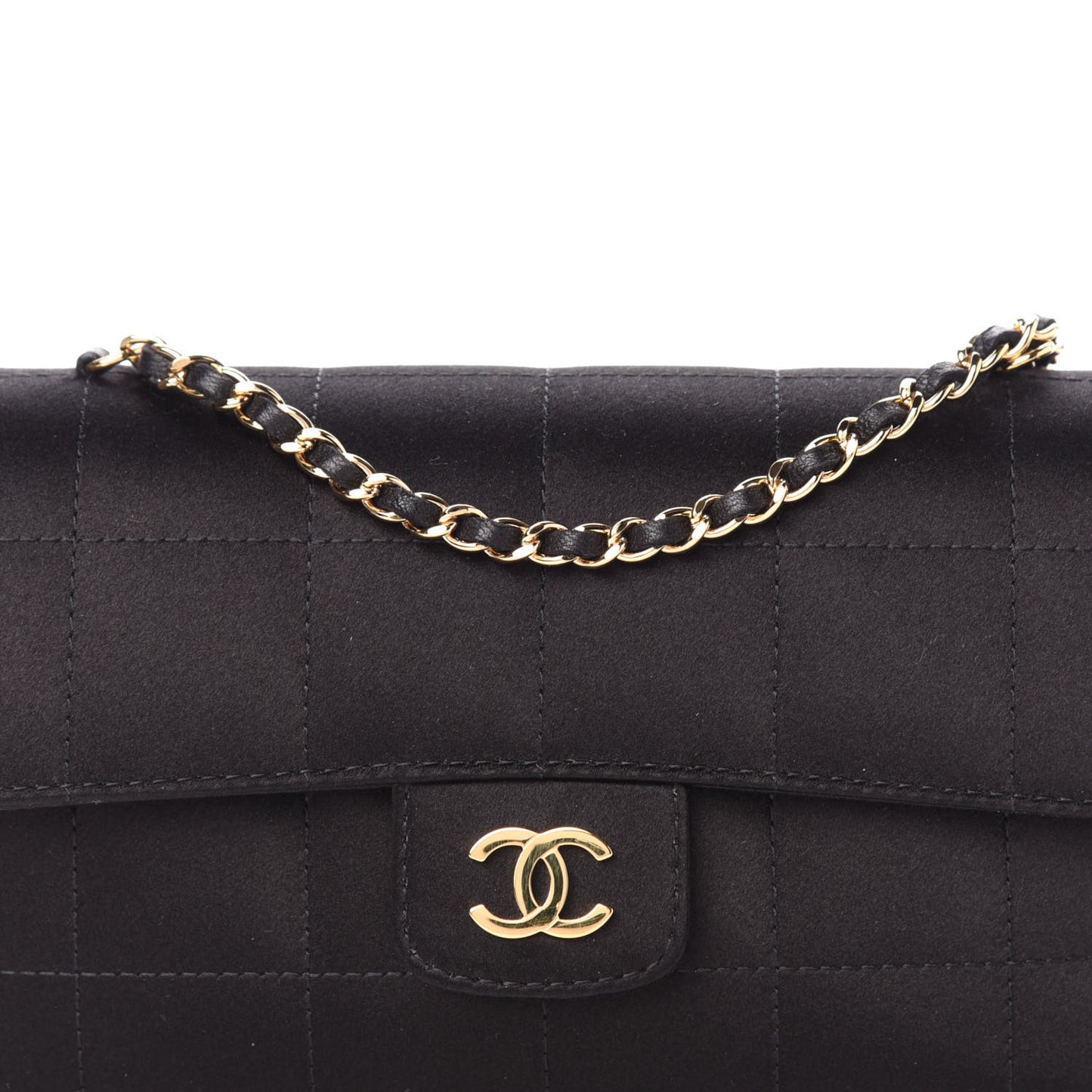 Satin Chocolate Bar Quilted Rectangular Mini Flap Black