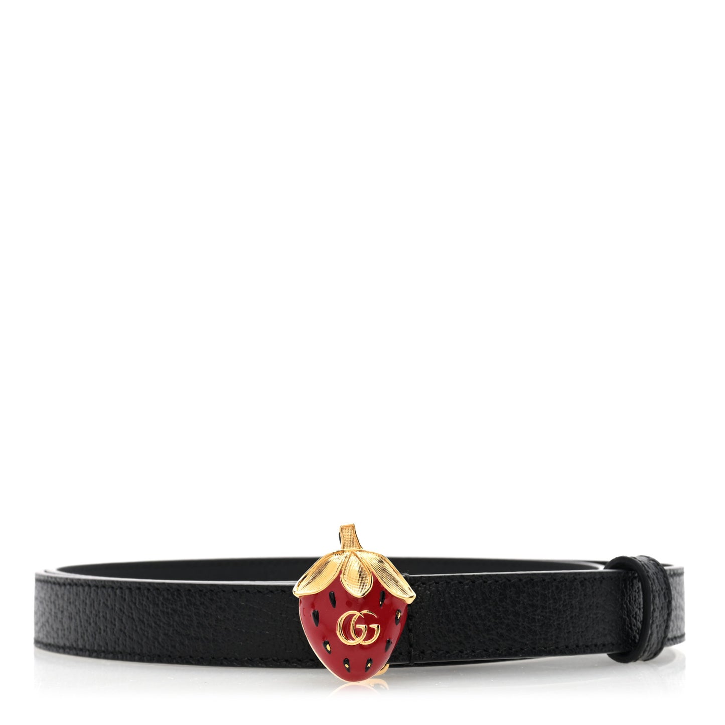 Calfskin Strawberry Buckle Thin Belt 95 38 Black