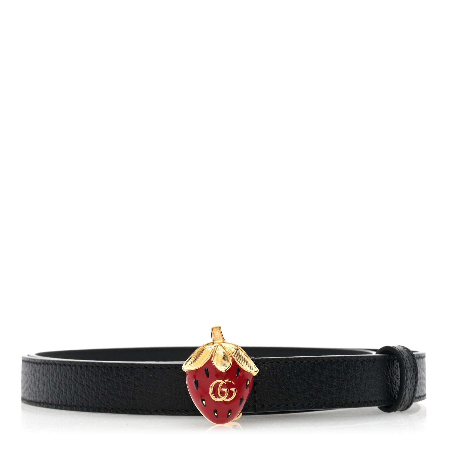 Gucci Calfskin Strawberry Buckle Thin Belt 95 38 Black 1 of 4