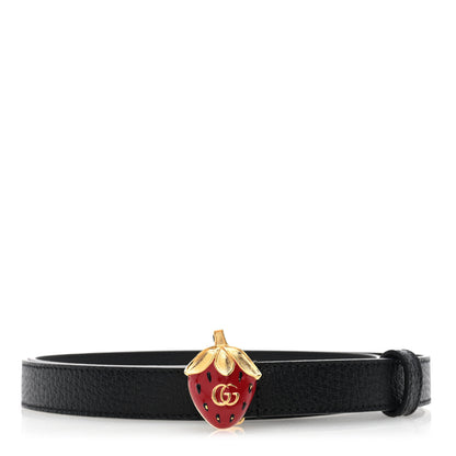 Gucci Calfskin Strawberry Buckle Thin Belt 95 38 Black 1 of 4