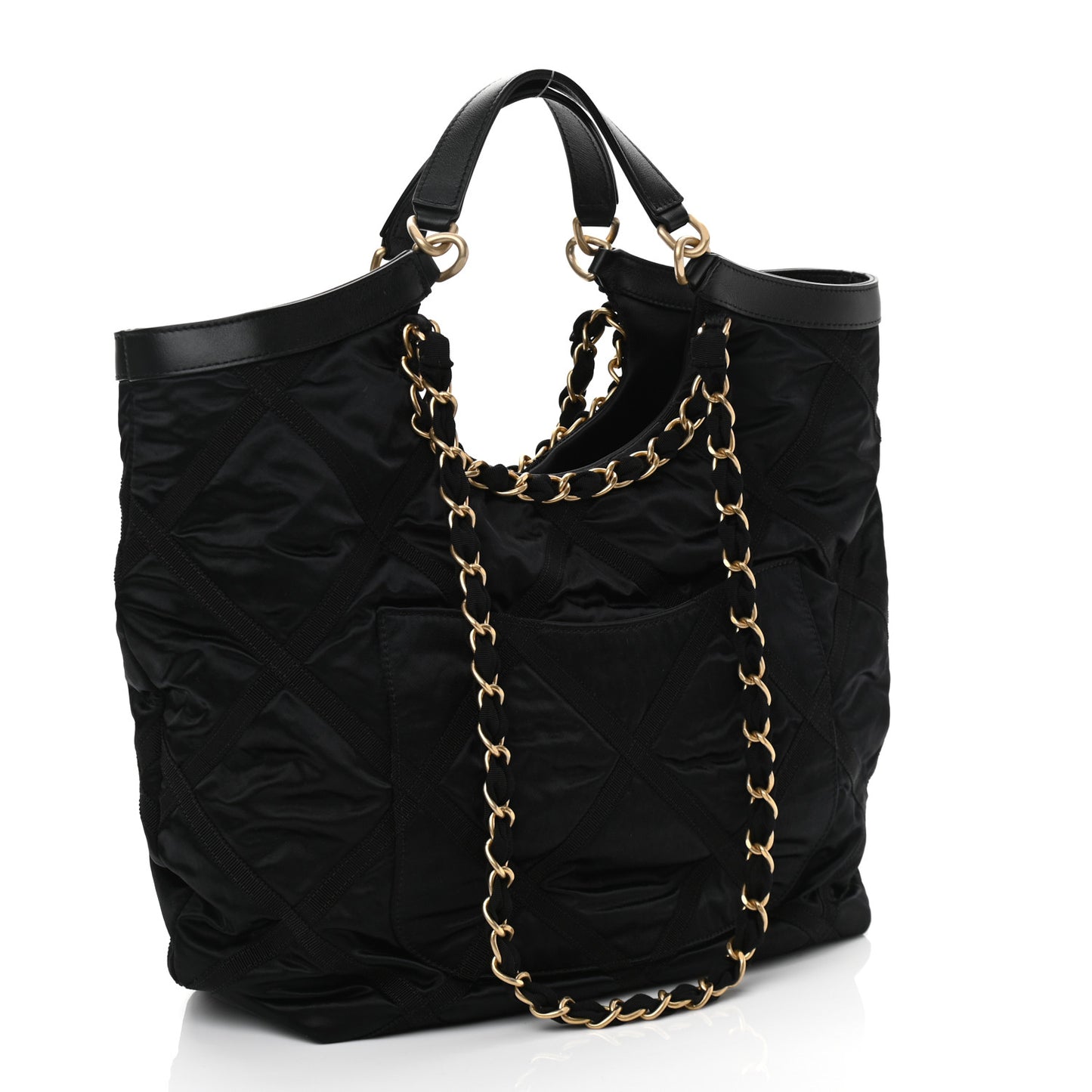 Nylon Grosgrain Quilted Lifestyle Shopping Tote Black